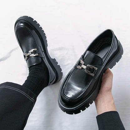 Thick soled Loafers For Men Slip-on Leather Shoes  Black Business Casual Shoes Men's Banquet Shoes Oxford Shoes Derby Shoes