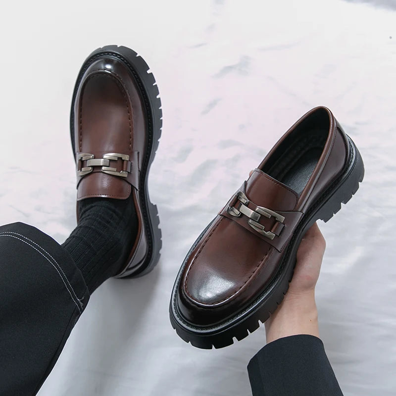 Thick soled Loafers For Men Slip-on Leather Shoes  Black Business Casual Shoes Men's Banquet Shoes Oxford Shoes Derby Shoes