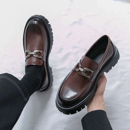 Thick soled Loafers For Men Slip-on Leather Shoes  Black Business Casual Shoes Men's Banquet Shoes Oxford Shoes Derby Shoes