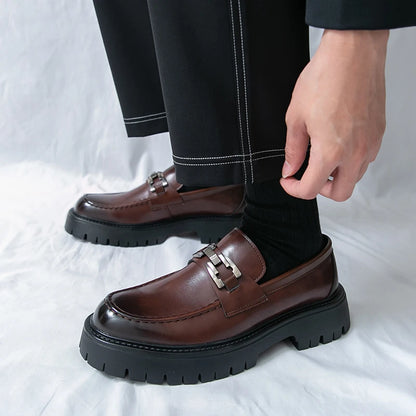 Thick soled Loafers For Men Slip-on Leather Shoes  Black Business Casual Shoes Men's Banquet Shoes Oxford Shoes Derby Shoes