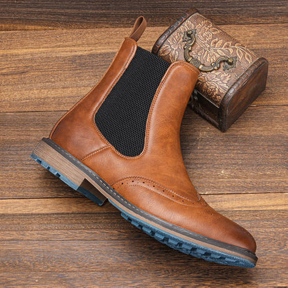 Brogue Chelsea Men Boots 2025 Classical American Style Leather Boots #KD667