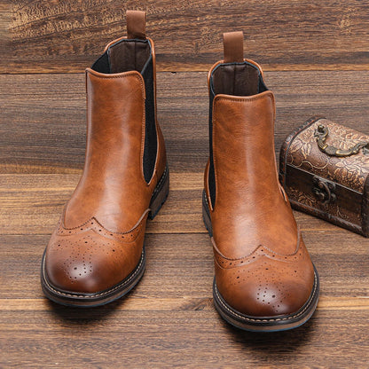 Brogue Chelsea Men Boots 2025 Classical American Style Leather Boots #KD667