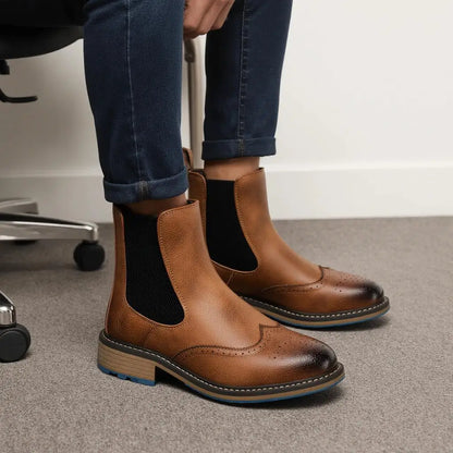 Brogue Chelsea Men Boots 2025 Classical American Style Leather Boots #KD667