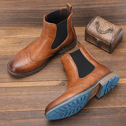 Brogue Chelsea Men Boots 2025 Classical American Style Leather Boots #KD667